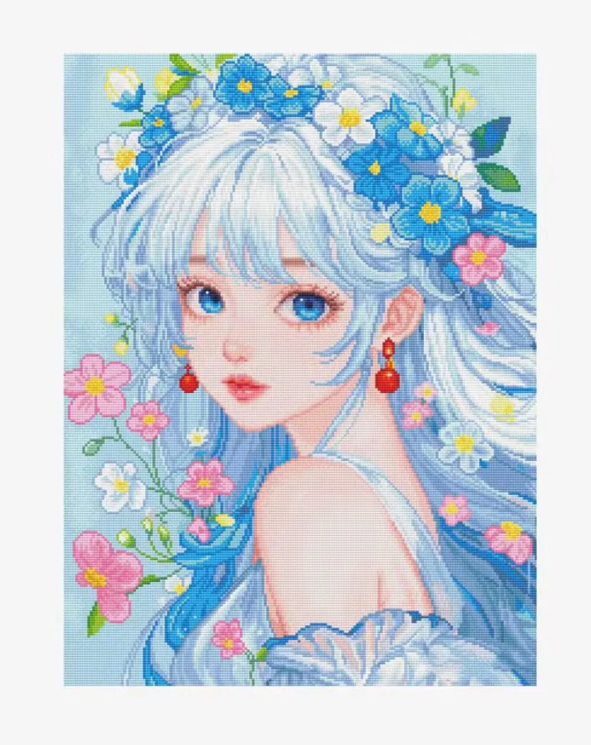 

9 карат 65x85 см синяя девушка вышивка DIY наборы с принтом в китайском стиле вышивка крестиком набор для рукоделия домашний декор ремесла 53 цвета