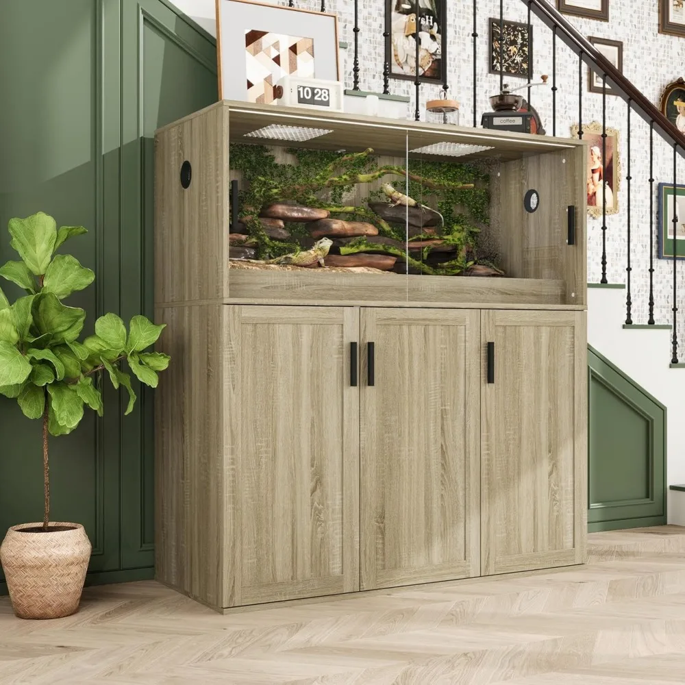 

Terrarium Stand, Bearded Dragon Cage, Reptile Tank Stand Enclosure, Terrarium Table with Tempered Glass, Ventilation Holes and 2