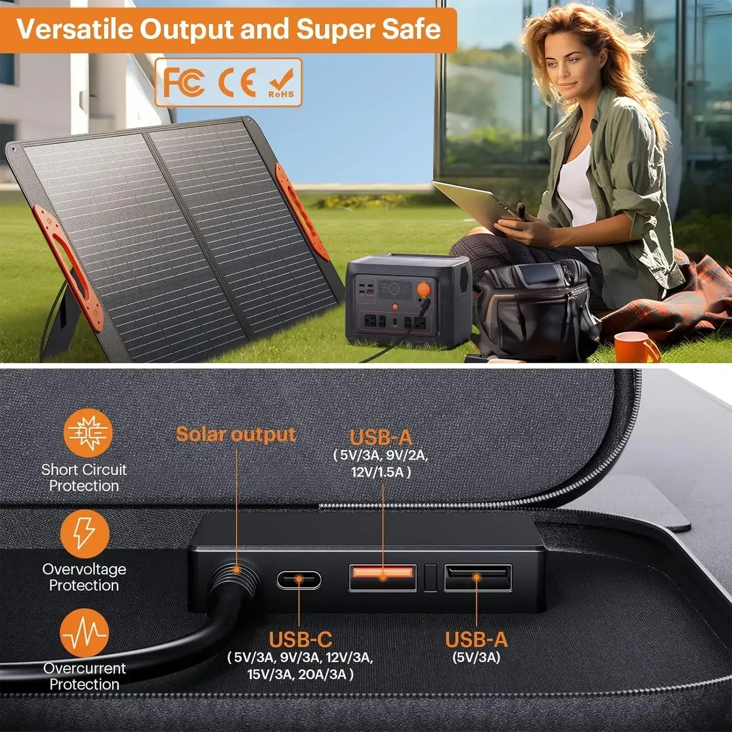 

[New Arrival!]100W Portable Solar Panel, Foldable Solar Charger for Power Station,QC3.0 USB-A &Type-C IP67 Waterproof for Campin