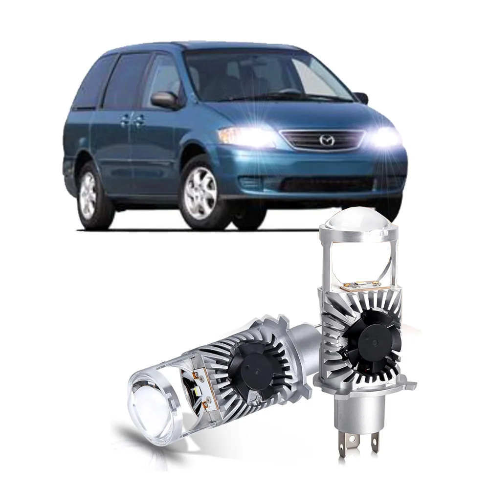 2Pcs LED Projector Headlight Bulbs For Mazda MPV 2000-2006 Hi-Lo High Low Beam H4 Projector Lens 8000LM 6000