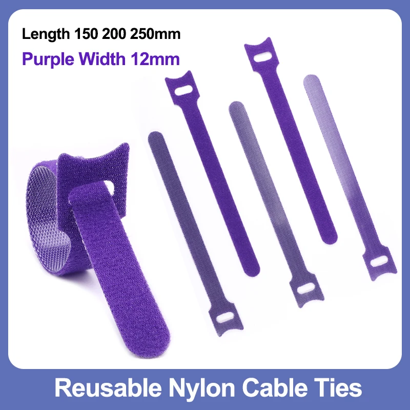 Purple Reusable Nylon Cable Ties Adjustable Cord Ties Fastening Cable Management Straps Hook Loop Cord Organizer Wire T-type Tie