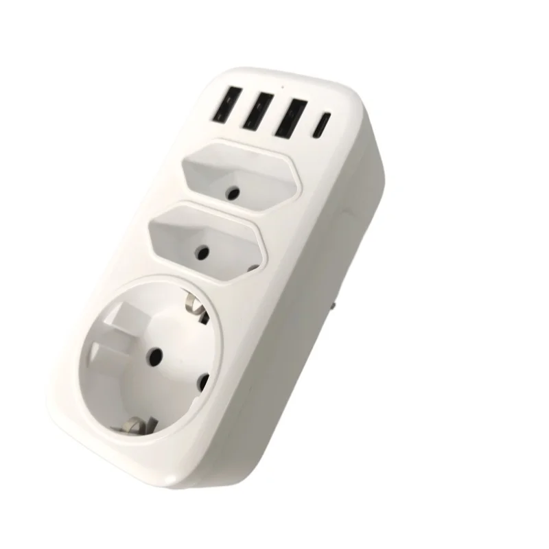 EU Plug Wall Socket with 3 USB 1 Type-C Ports Power Strip None Extension Cable European Union Plug Adapter for Russia Spain