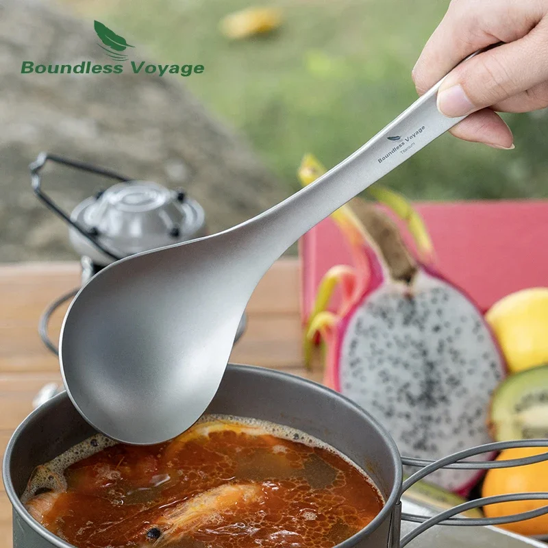 Boundless Voyage TA1 Titanium Soup Spoon with Big Bowl Ladle Outdoor Camping Kitchen Tableware for Soup Sauce Rice Cooking Kit