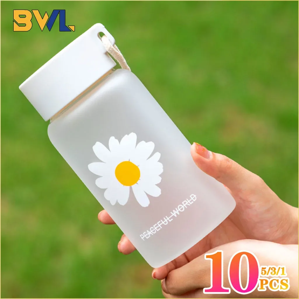 Small Daisy Frosted Plastic Mug Transparent Portable Travel Tea Cup BPA Free Cute Outdoor Girl Water Cup Children Water Bottle