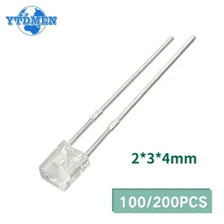 100/200PCS 2*3*4 LED Diode Kit Square LED Emitting Diodes Lamp White Red Green Blue Yellow Clear Diffused DIY Indicator 2x3x4mm