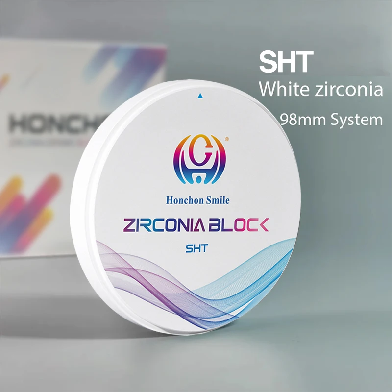 

Honchon White Zirconia Block 98MM, 45% Super High Translucent SHT Zirconia Disc, For Cad Cam Lab Dental Materials Zirconia