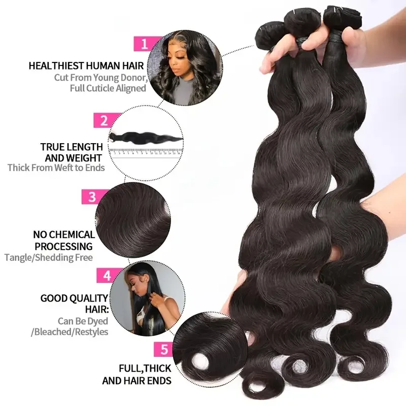 30 Inch Body Wave Bundles Brazilian Human Hair Weave Bundles 1/3/4 PCS Raw Human Hair Bundles Deal Remy Hair Extensions on Sale