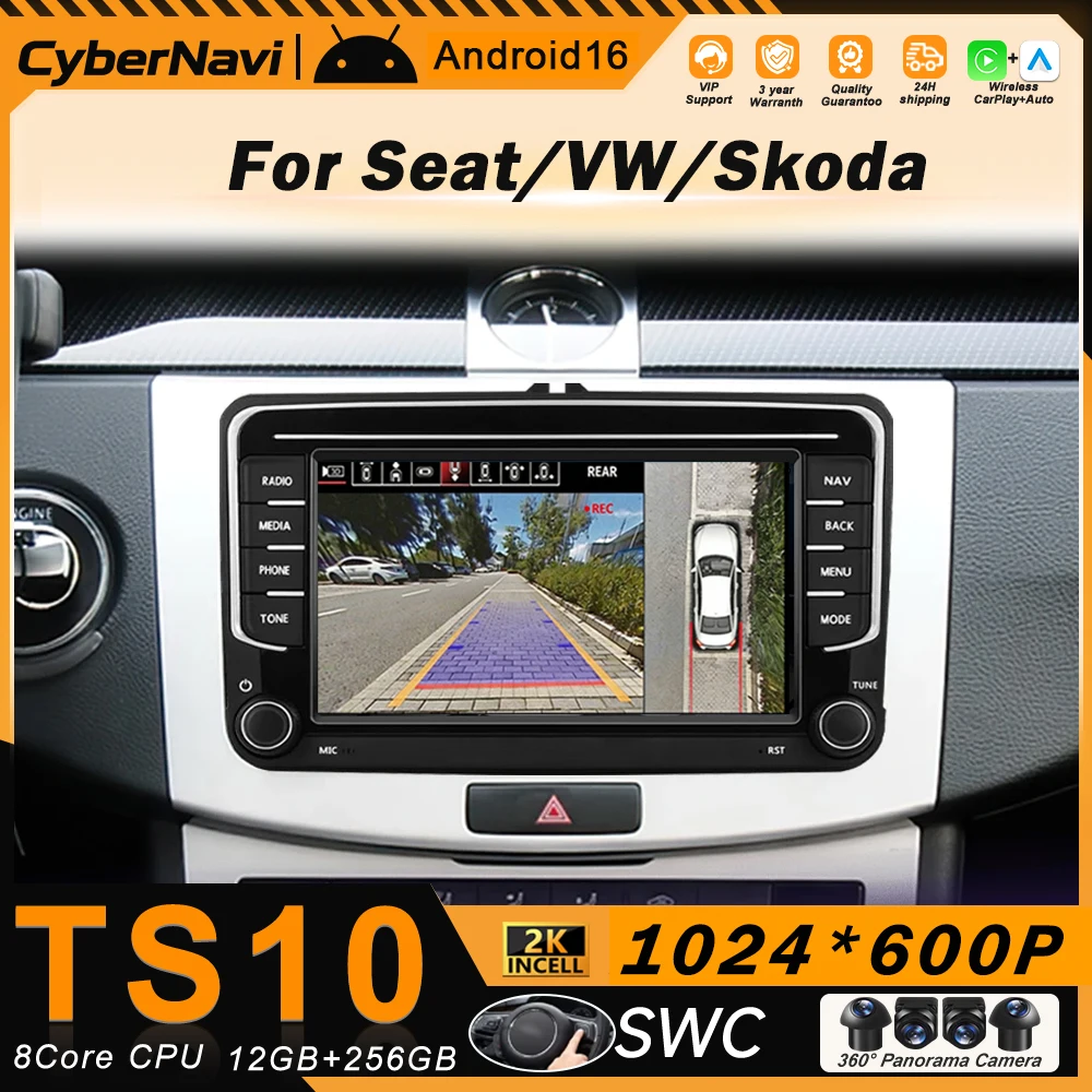 Android16 Car Radio GPS For VW Volkswagen Skoda Octavia Golf 5 6 Touran Passat B6 Polo Jetta QLED Screen 2 Din Multimedia Player