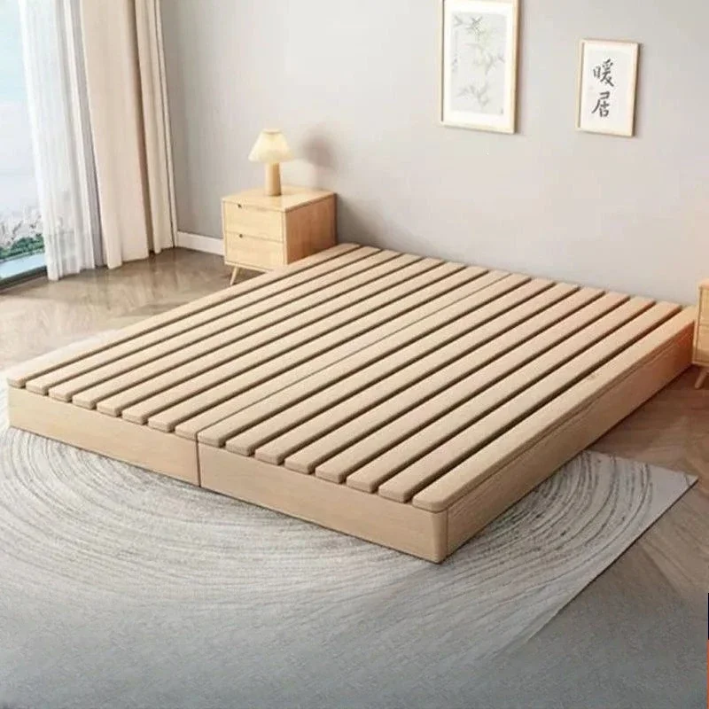 For Solid Wood Floor Bed Frame, Modern Minimalist Tatami Platform Bed with Slats, Space-Saving for Rental Apartment