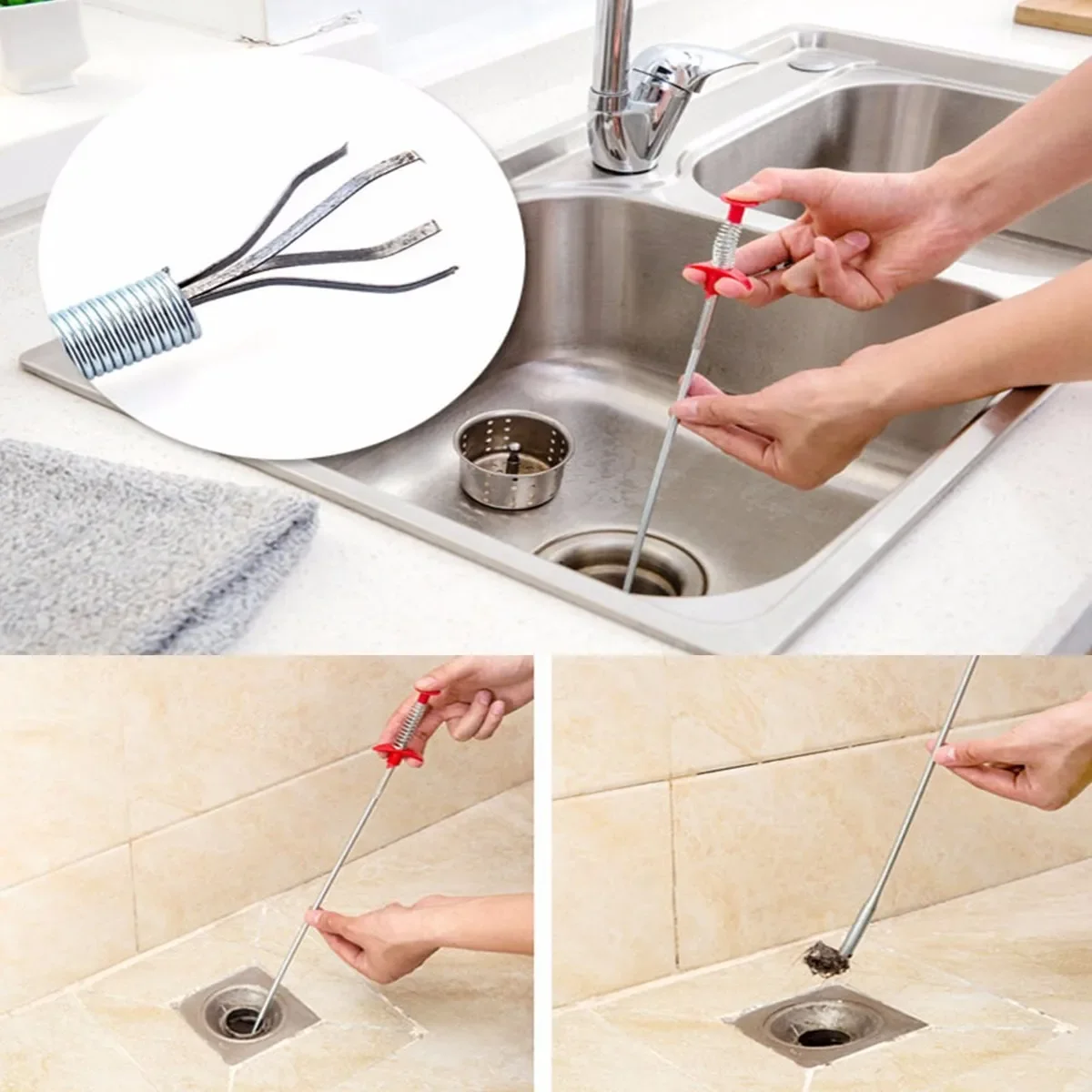 Snake Drain Unblocker Stick, Dredge Tool, Hair Remover, Brush Tool for Bathroom, Unclog, Sink, Kitchen, Basin, Tub, 1Pc