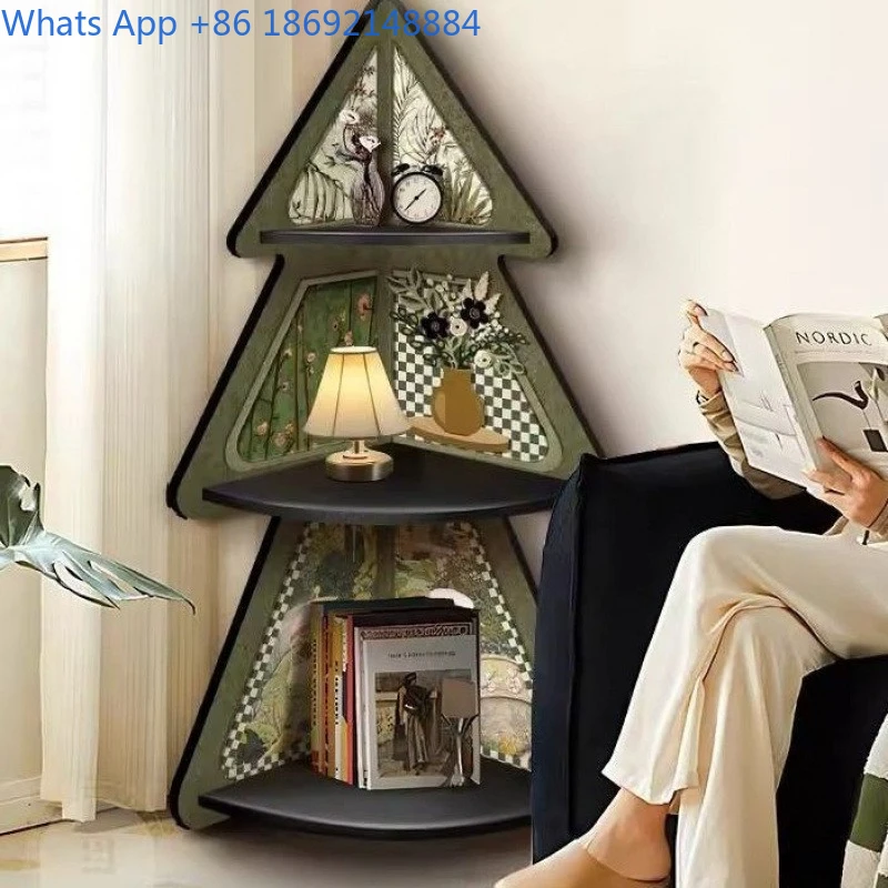 

Vintage Style Living Room Triangle Floor Storage Rack Bedside Corner Cabinet Bedroom Storage Decorative Ornament