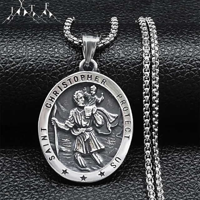 Saint Christopher Protect Us Cross Medal Necklace Stainless Steel Archangel Saints Protection Amulet Necklaces Jewelry NZZ303S05 AliExpress 36