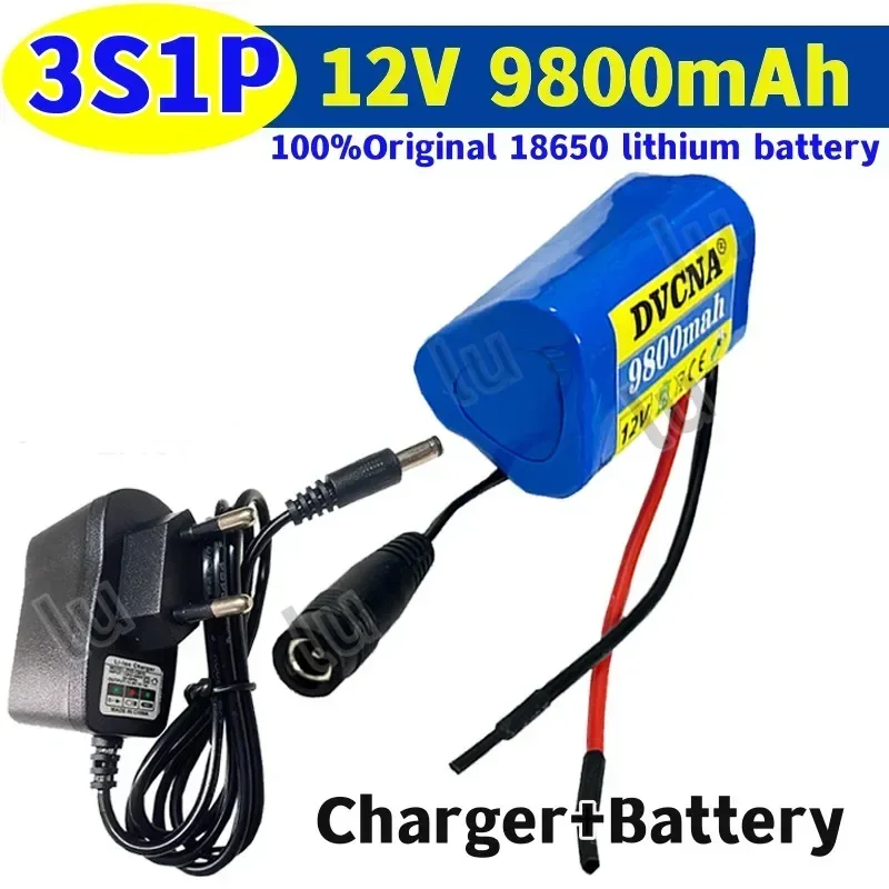 New 12V 18650 Battery Pack 9800mah 3S1P Li-ion Rechargeable Batteries with BMS Lithium Cells Protection Board +12.6V Charger