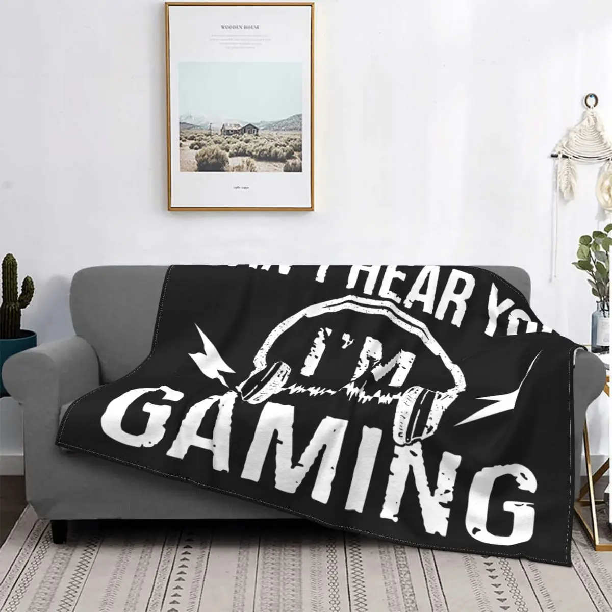 Headset Can't Hear You I'm Gaming Knitted Blanket Gamer Video Game Wool Throw Blanket Home Couch Decoration Soft Warm Bedspread