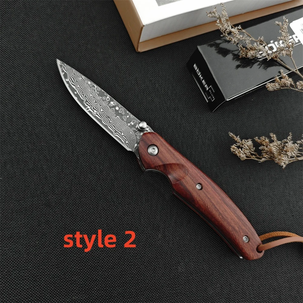 High Quality Damascus Steel Folding Knife Rosewood Handles Utility Tactical Safety Knives Adventure Hunting EDC Multi Tools