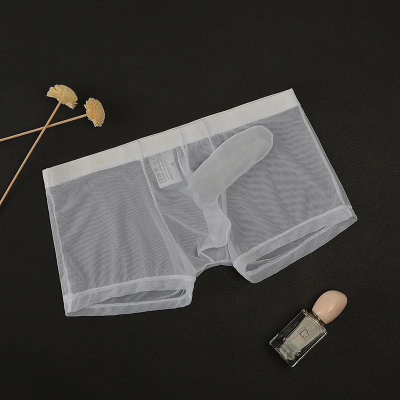 Men\'s Convex Pouch Underwear Ultrathin Mesh Breathable Man Elephant Nose Boxer Shorts Transparent Sexy Bullet Separation Panties