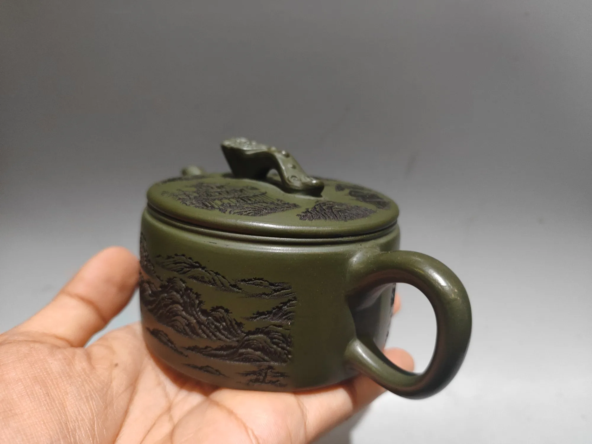 Yixing Teapot Purple Clay Pot Landscape and Flower Patterns Ruyi Gai Hanwa Pot Teapot Kettle Tasting tea ceremony Ornaments