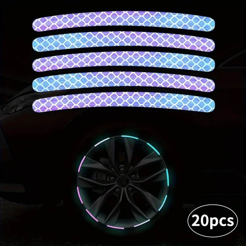 

20pcs Colorful Car Wheel Reflective Stickers Universal Motorcycle Electric Car Colorful Night Brightness Warning Stickers