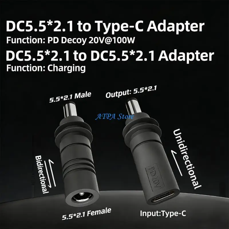 U13C Reliable PD 100W USB C/DC5521 To DC5521 Male Adapter For Mini Efficient Fast Charging For Multiple Electronics