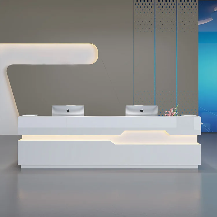 Modern Custom Size Simple Design Hotel Desk White Reception Table Counter Desk