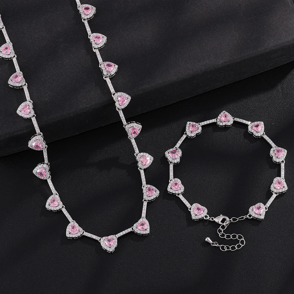 ZAKOL Hip-Hop-Mode-Set mit Regenbogen-Herz-CZ-Tennis-Armband und Halskette, vollständig mit AAA-Kubikzirkonia besetzt, Hip-Hop-Schmuck für Damen – Detail 14