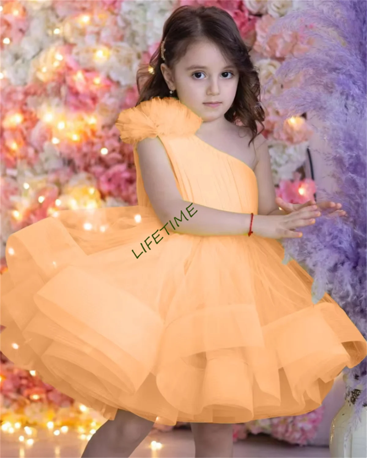 Pink Purple Flower Girl Dress For Wedding Sleeveless Tulle Knee Length Princess Birthday Party First Communion Ball Gowns