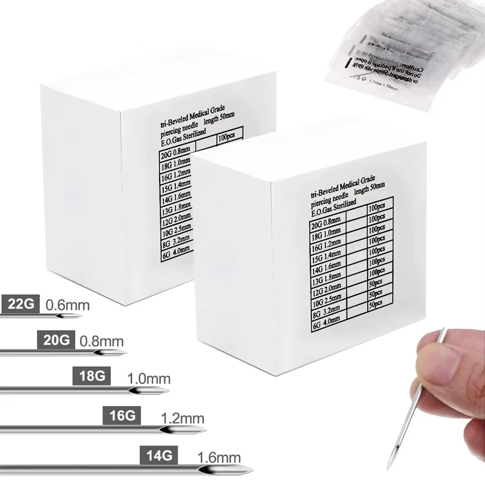 

100/50/20PCS Piercing Needles Sterilized Disposable Tattoo Needles Surgical Steel Body Piercing Needles Tool 12/14/16/18/20G