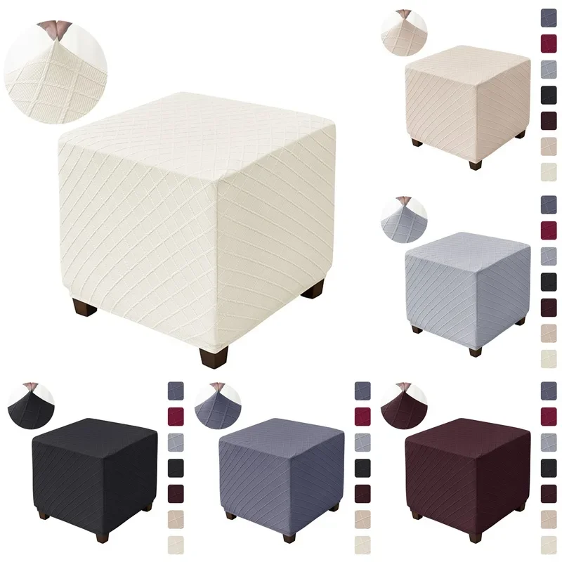 Geometry Ottoman Stool Cover Elastic Square Footrest Slipcover for Living Room All-inclusive Stool Covers Furniture Protector