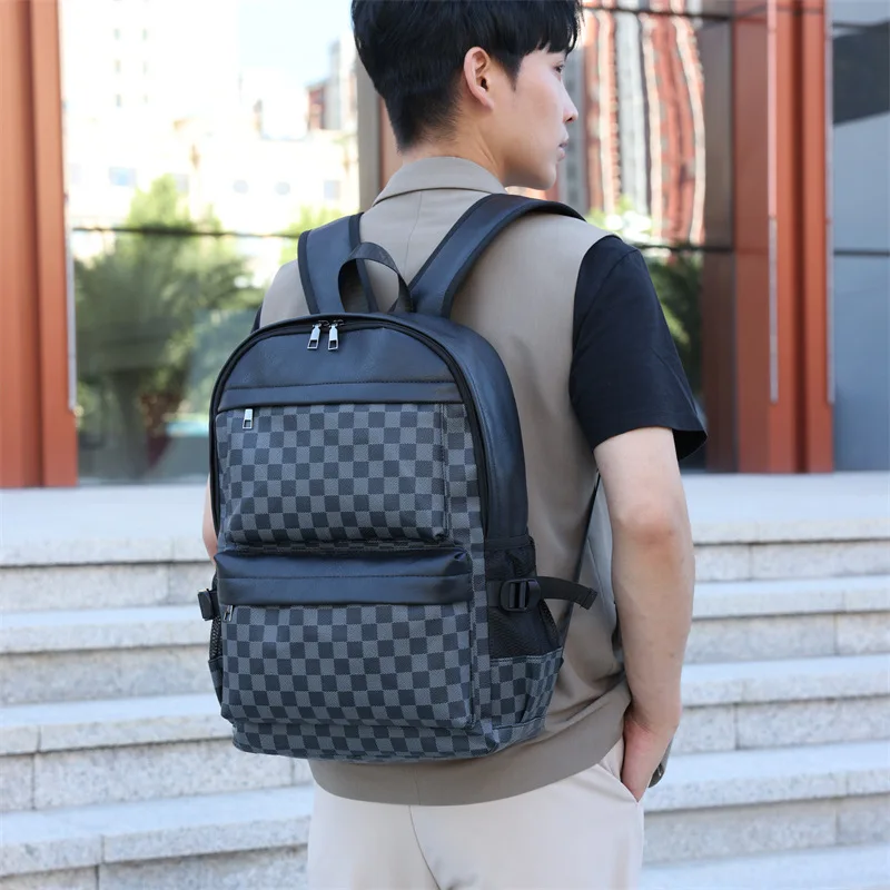 

Plaid college student schoolbag large capacity simple casual men's travel bag new business travel computer bag fashion