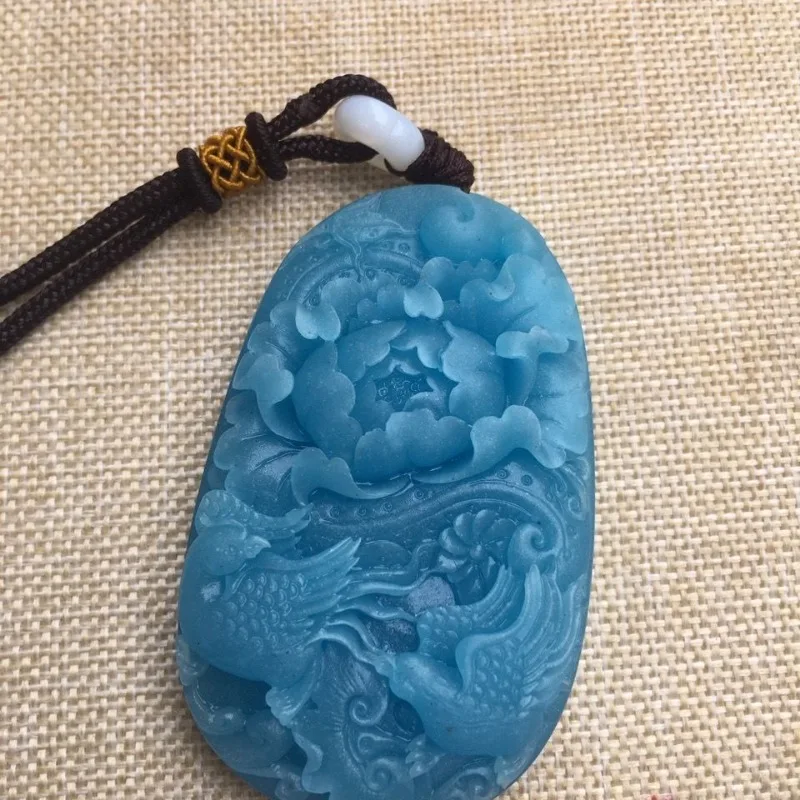 Natural Tianhe Stone Yuanyang Playing in The Water Palace Wind Glacier Blue Ladys Popular Pendant Pendant