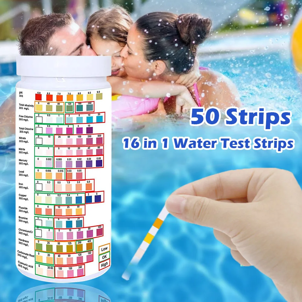 16 In 1 Drinking Water Test Kit Water Test Strips for Hardness PH Fluoride Lead Nitrate Home Water Quality Test Kit 50/100pcs