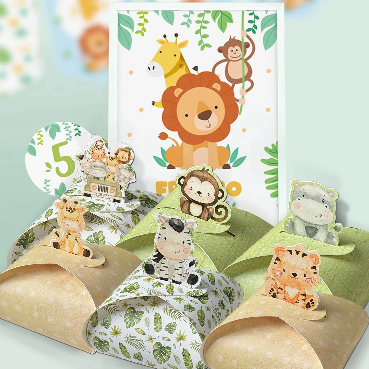 8Pcs Carton Animal Candy Boxes Tiger/Lion/Giraffe/Monkey Type Cookie Box For Kids Jungle Safari Birthday Party Sweets Packaging - view 5