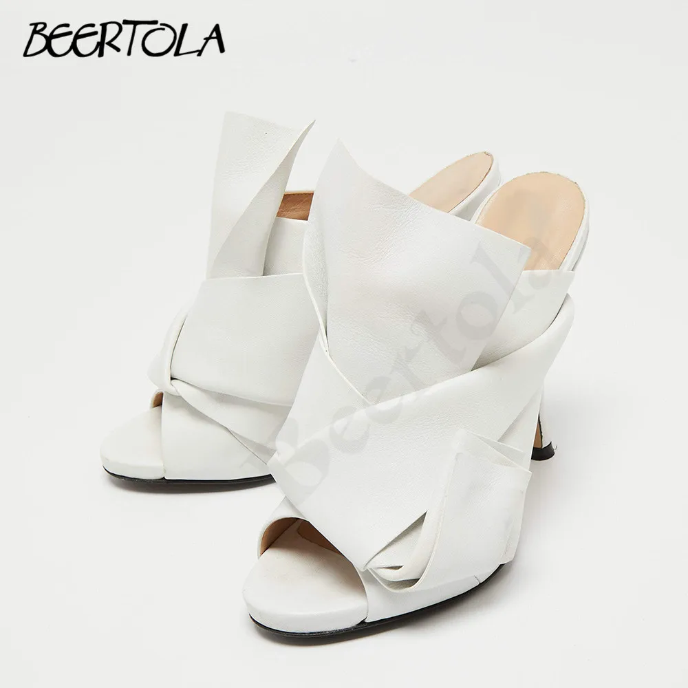 

Women's White Big Bow Slippers Fashion Catwalk Fashion Sandals Outdoor Wear Stiletto Open Toe Round Head Half Slippers