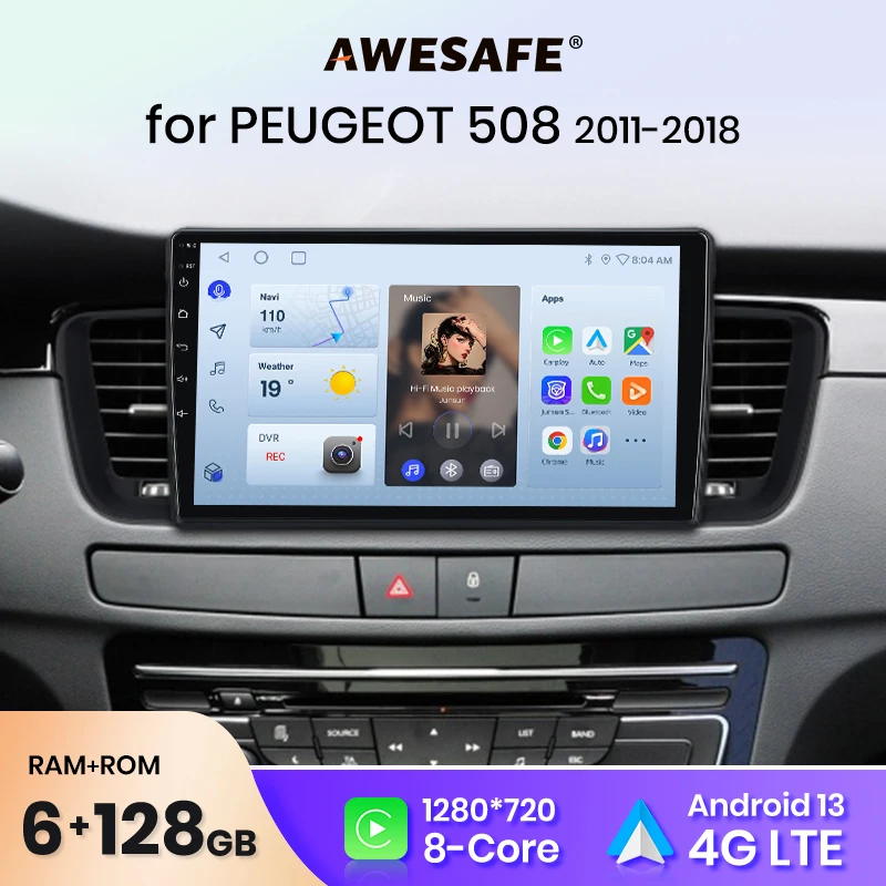 AWESAFE Wireless CarPlay For Apple Android Auto Radio For Peugeot 508 2011 - 2018 Multimedia Car Intelligent Systems