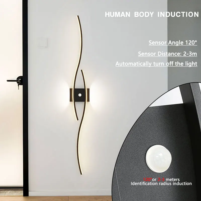 Imagem -02 - Nordic Indoor Led Wall Lights com Sensor de Movimento Lâmpadas de Parede de Indução Escada e Corredor Iluminação Interior Simples Pir Sala