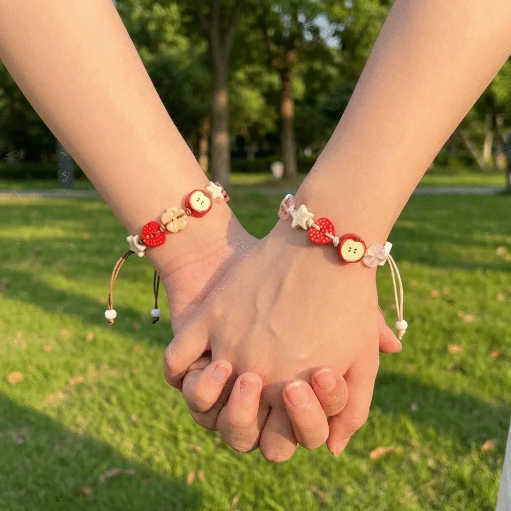 Fun Sweet Resin Star Bracelet Vintage Flower Adjustable Woven Bangle Lovely Button Cartoon Beads Hand Chain Daily