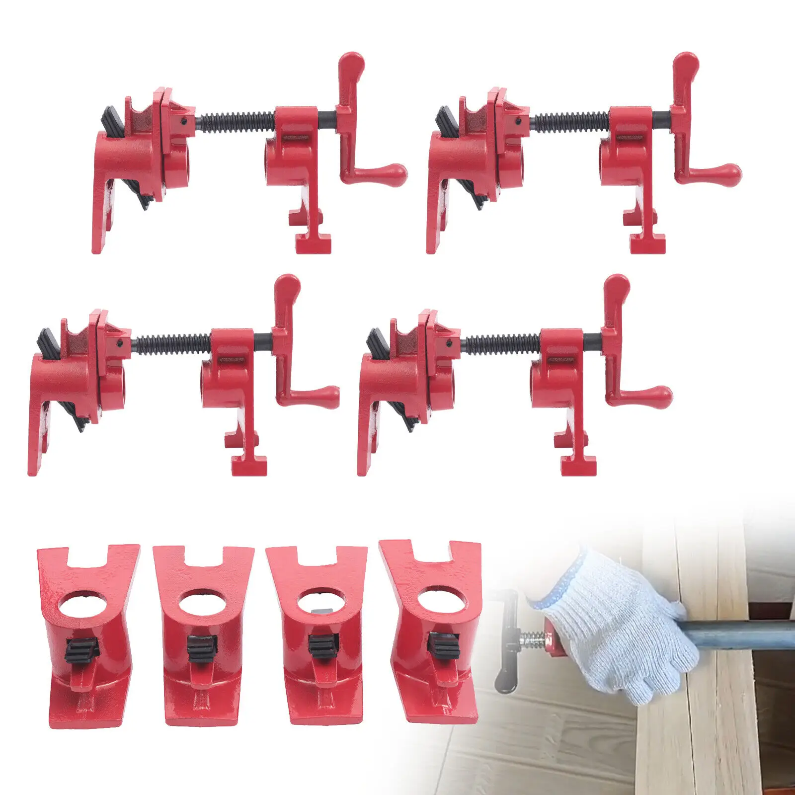 

4 Pack 3/4" Wood Gluing Pipe Clamp Set Heavy Duty PRO Cast Iron Quick Release Bar Clamps With Wide Base For Woodworking