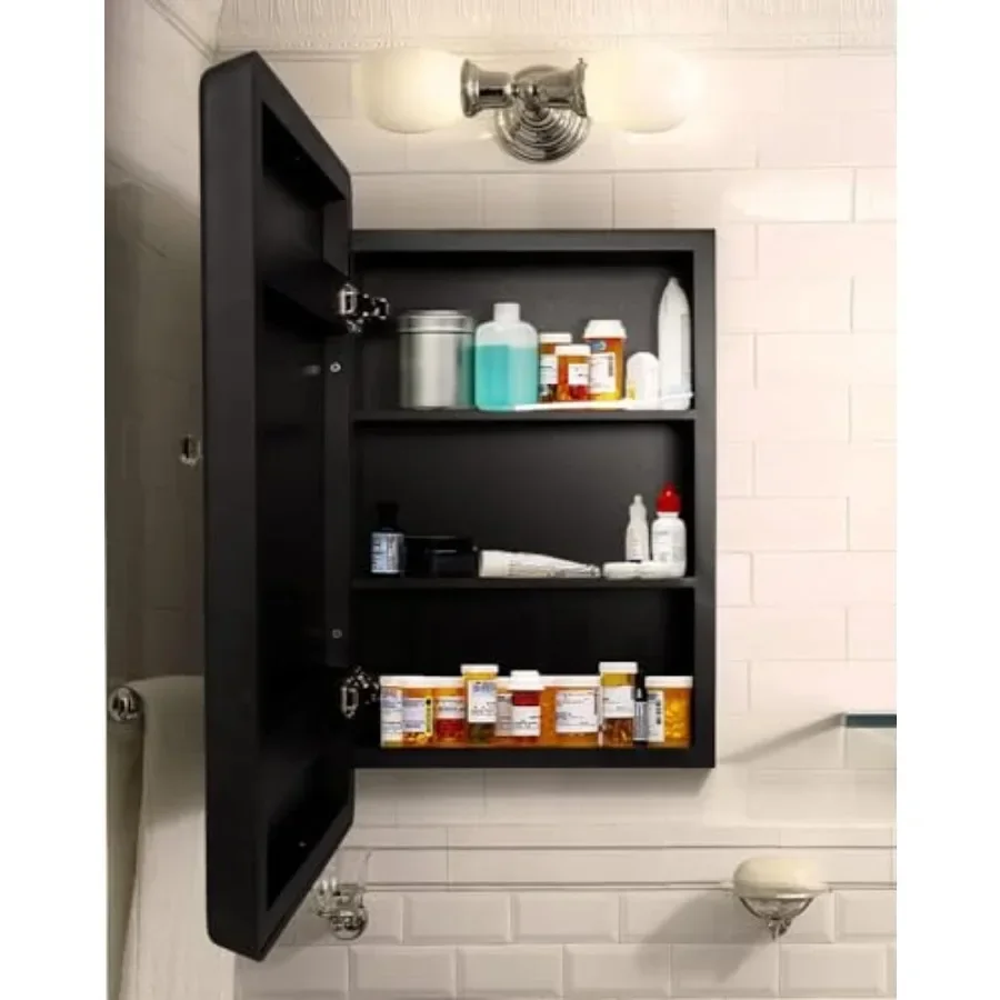 Bathroom Recessed Wood Medicine Cabinet with Mirror Wall-mounted Wooden Cabinet in Natural Wood Finish, 24x16, Featuring Adjust