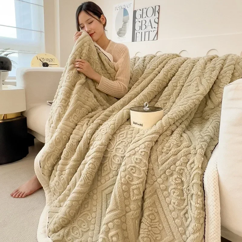 

Carved Velvet Warm Autumn Winter Blanket for Bed Soft Fluffy Sofa Blankets Warmth Cozy Coral Flannel Sofa Cover Blanket Nap