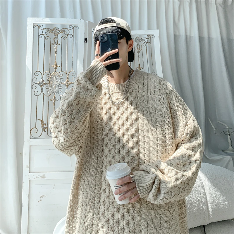 Winter Thick Sweater Men Warm Casual Knitted Pullover Men Streetwear Korean Loose Long Sleeved Sweater Mens Jumper Clothes