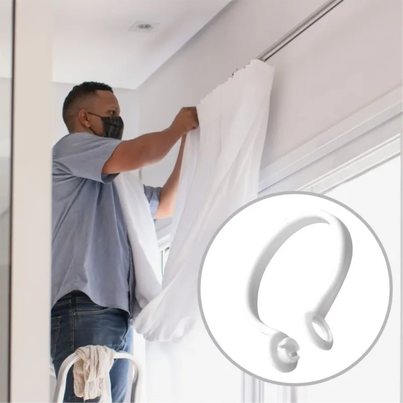 53 pcs Easy Open Close Design 47mm Open Curtain Rings, great for Bedroom Bay Window, Durable White Material