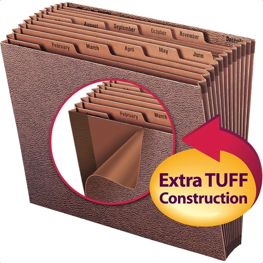 Ежемесячный файл расширения TUFF Jan.Dec. 12 карманов, размер буквы RedropePrinted Stock (70488)