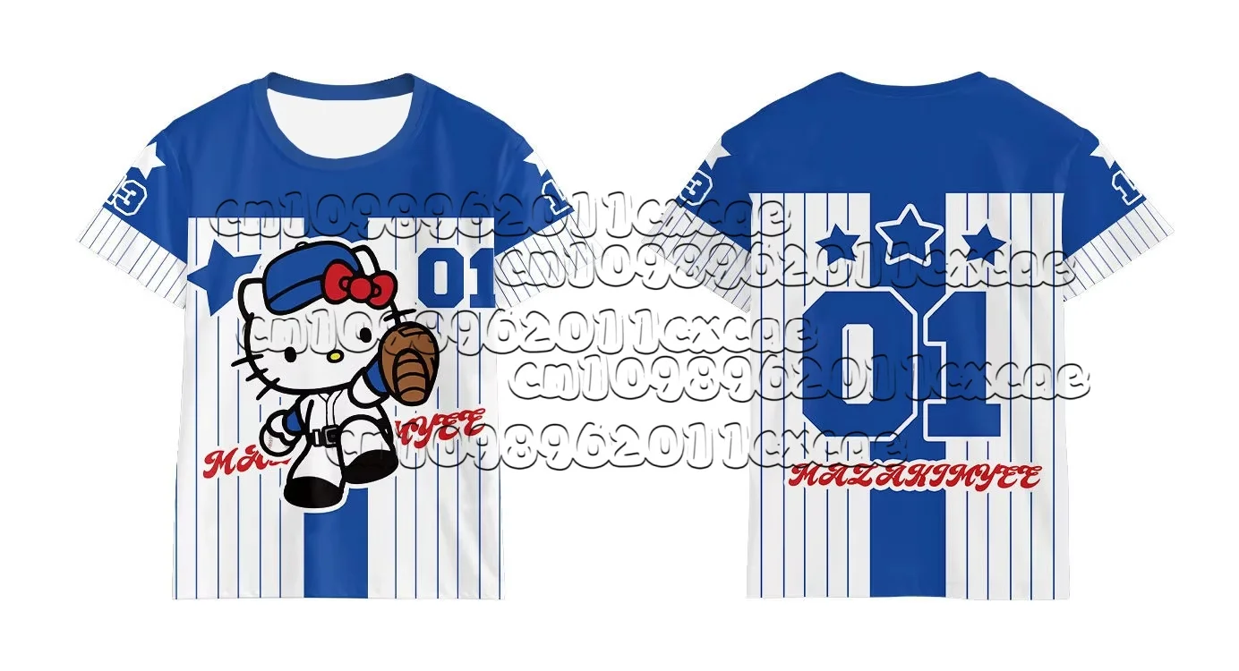 

2526 New Hello Kitty Donald Duck Cartoon Printed Parent-child Outfit Short Sleeved 3D Trendy Cool Quick Drying T-shirt