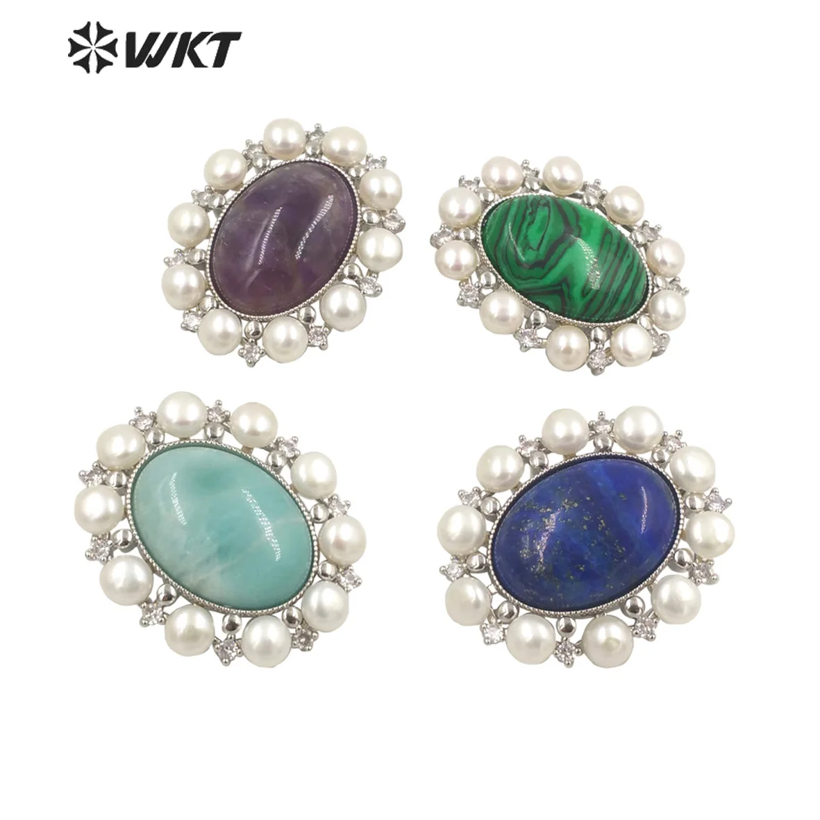 

WT-MP249 Newest design fashion silver plated gemstone pearl pendant gorgeous court style big stone pendant for necklace