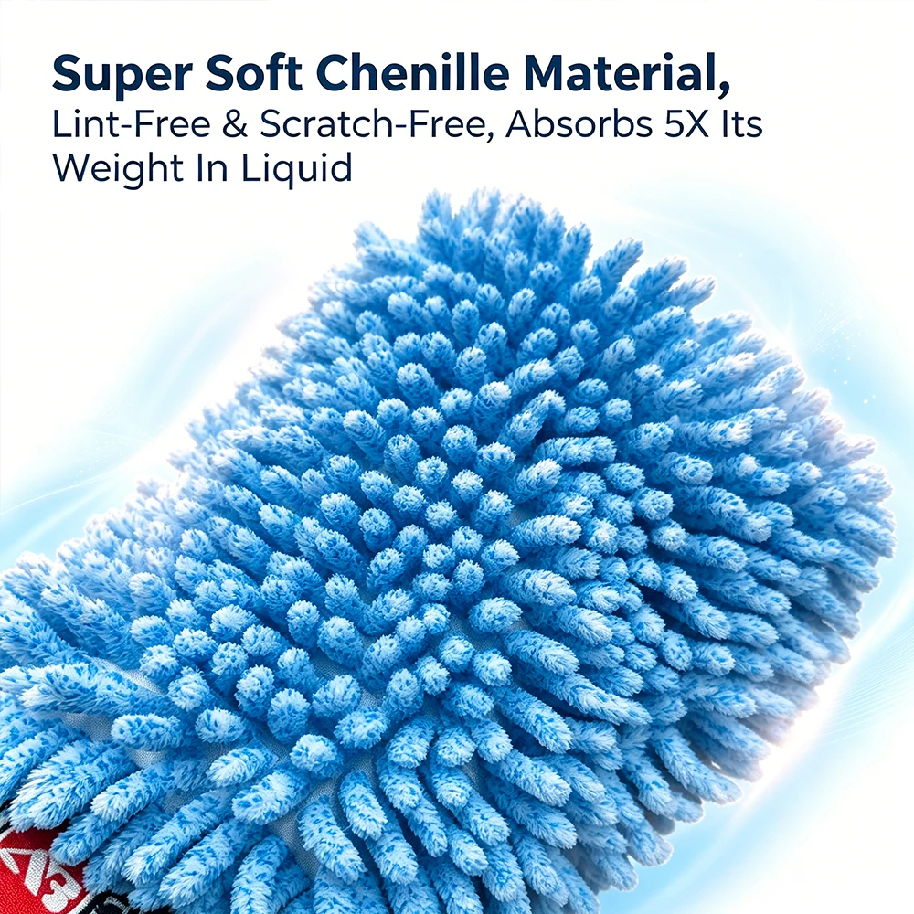 AUTOBRIGHT Microfiber Car Wash Mitt Double Sided Chenille Auto Gloves Ultra Absorbent Wash Car Cleaning Gloves Scratch Free view 5