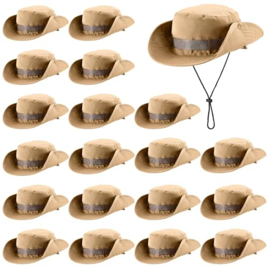 

Outdoor safari hats for hiking and camping: 20 pcs bulk boonie hats with wide brim, adjustable strap, cotton blend material, kh