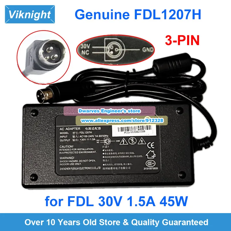 30V 1.5A 45W AC Adapter FDL1207H Charger For FDL Printer Power Supply Round With 3 Pins