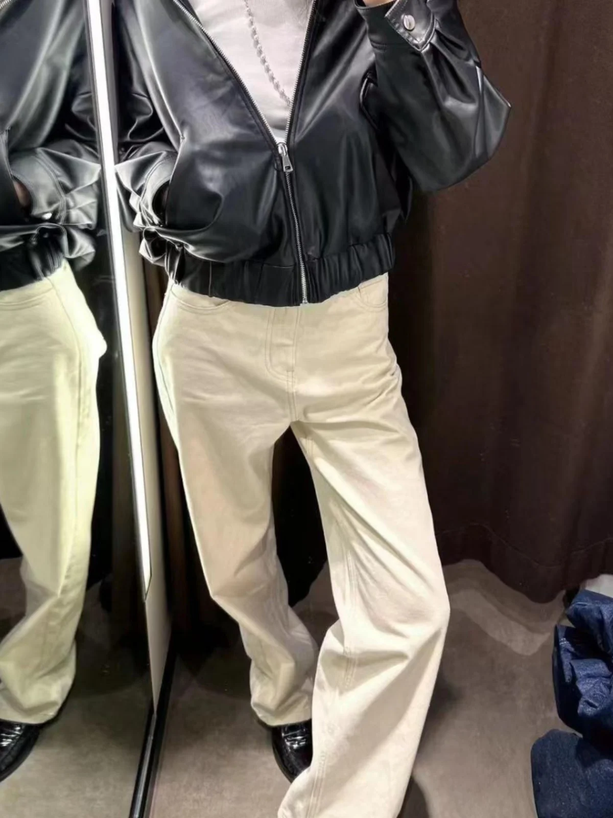 ربيع الخريف جديد وصول المرأة تخفيف Sle فضفاض طويل Sve طوق Jaet الجلود الاصطناعية السائق معطف ort ملابس خارجية