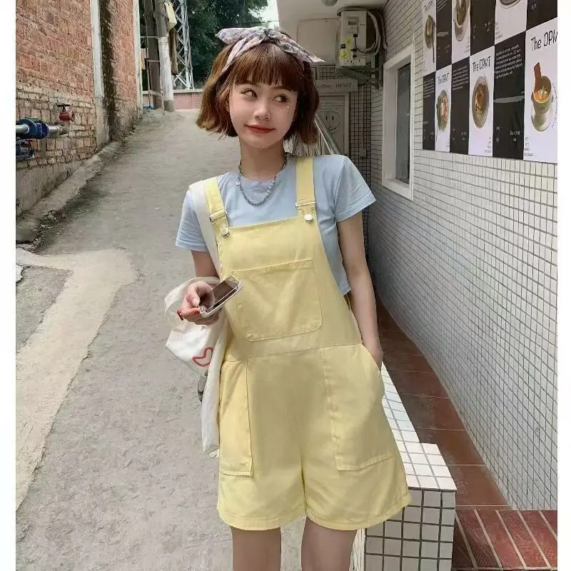 

Rompers Playsuits Women Korean Style Solid Summer Fashion High Waist Loose Casual All-match Simple Pure Wide Leg Vintage Y2K