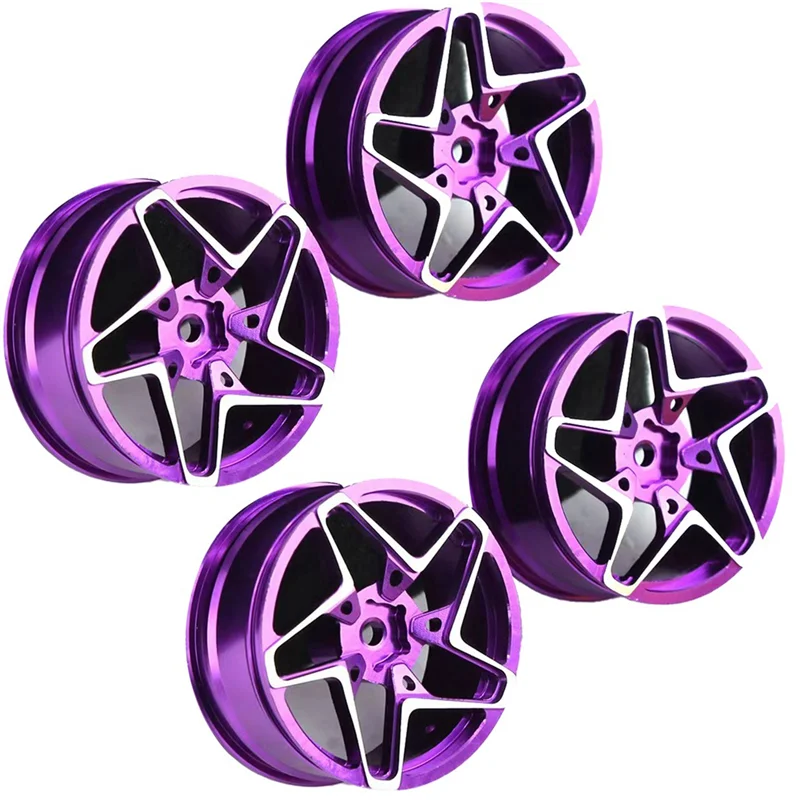 4Pcs 1/10 On-Road Drift Car 52MM Aluminum Alloy Metal Wheel Hub 1.9Inch Climb Car Wheel Rim for HSP Tamiya HPI,Purple